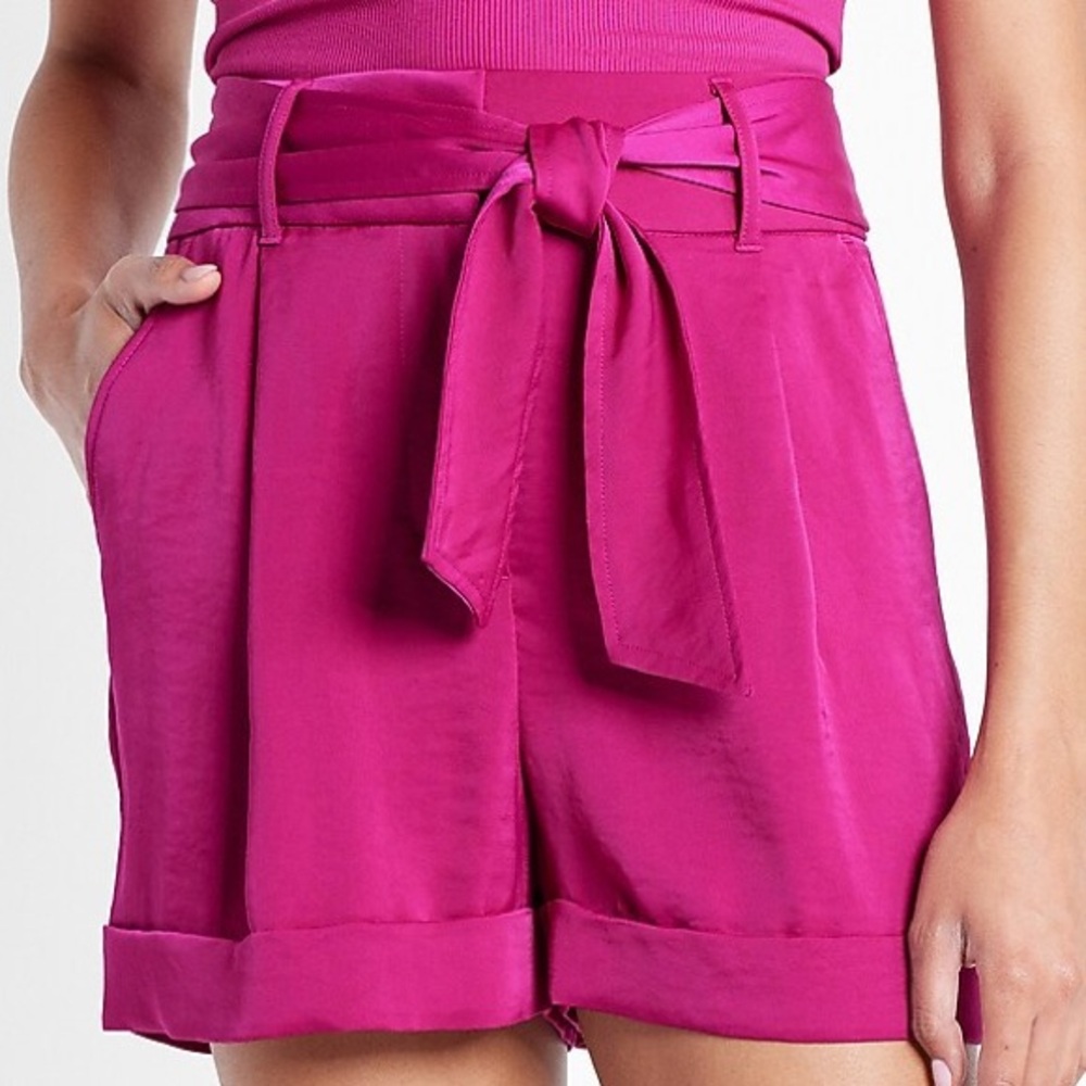 Express High Waist Satin Tie Belt Tailored Shorts Sz 14